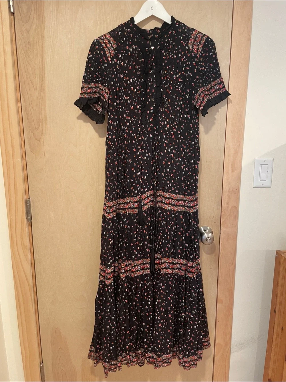 Free People Rare Feelings Black Maxi Dress with Red Floral Print